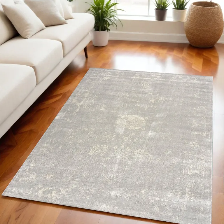 Modern Gray Distressed Area Rug Photo 3