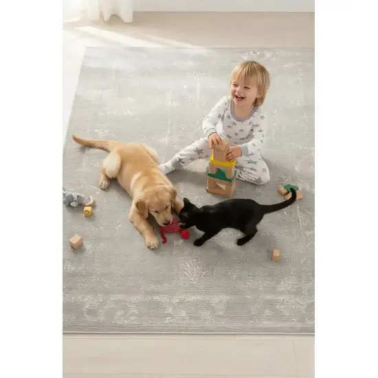 Modern Gray Distressed Area Rug Photo 8