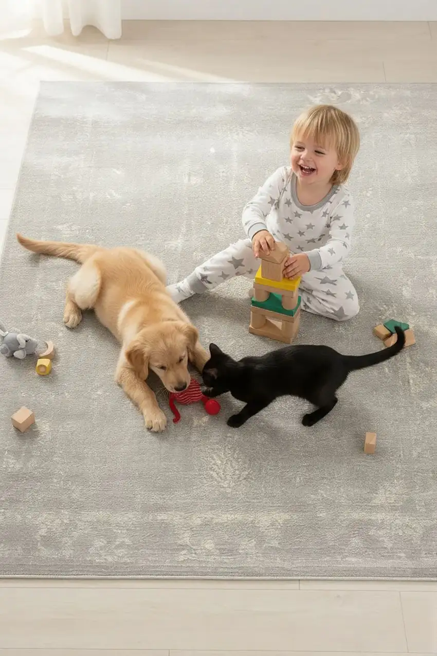 Modern Gray Distressed Area Rug Photo 8