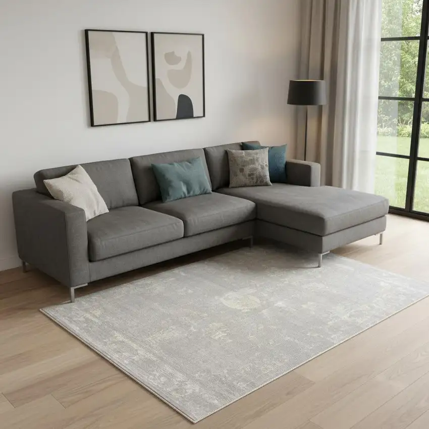 Modern Gray Distressed Area Rug Photo 1