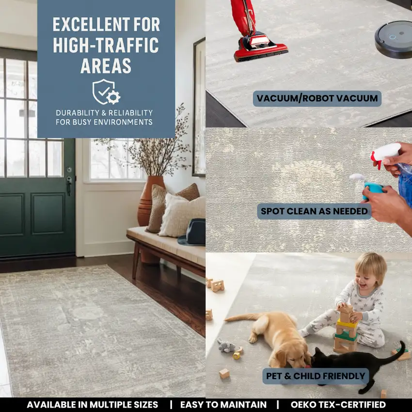 Modern Gray Distressed Area Rug Photo 5