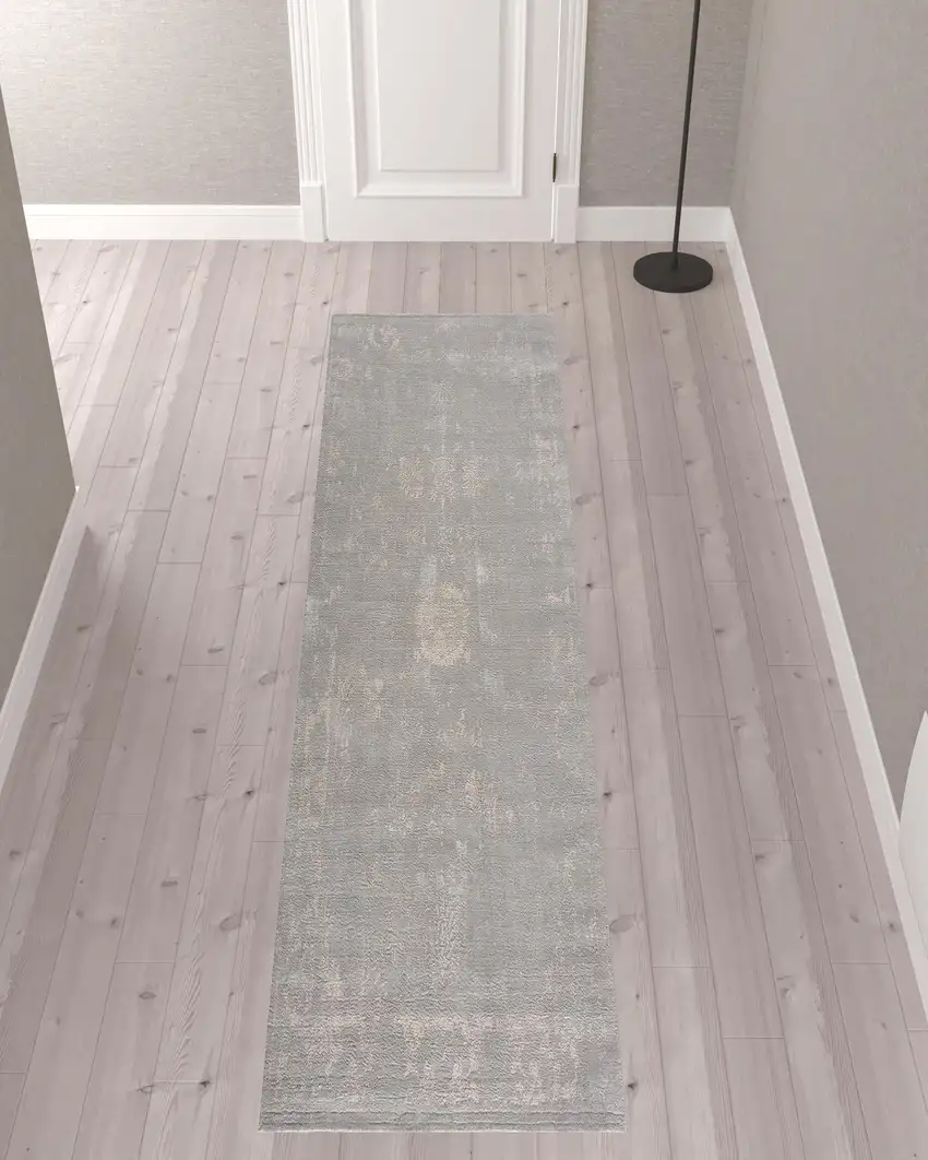 Modern Gray Distressed Runner Rug Photo 2
