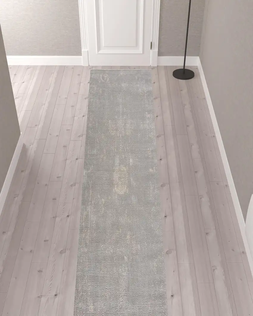 Modern Gray Distressed Runner Rug Photo 2