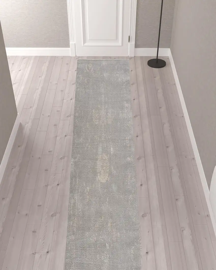 Modern Gray Distressed Runner Rug Photo 6
