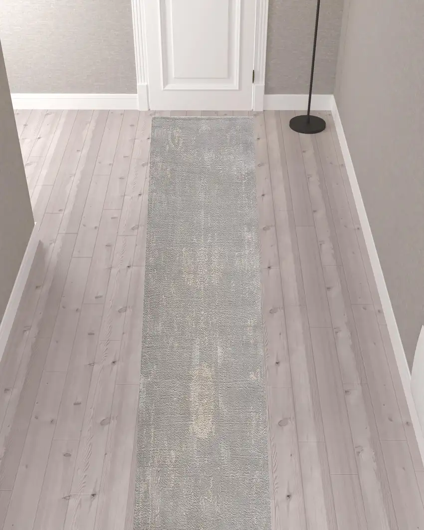 Modern Gray Distressed Runner Rug Photo 2