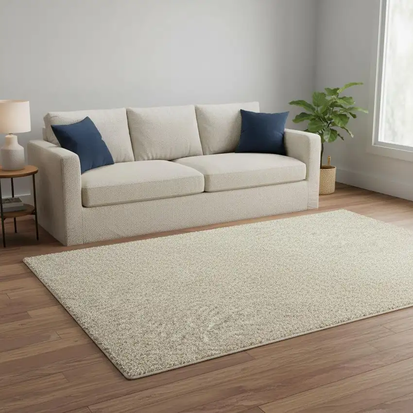 Modern Shag Ivory Indoor Area Rug Photo 1