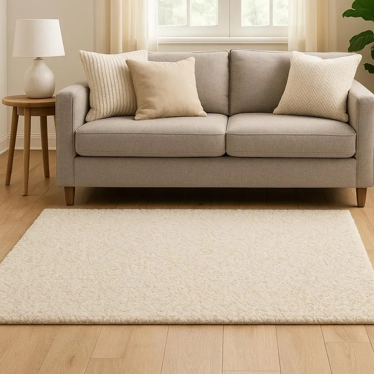 Modern Shag Ivory Indoor Area Rug Photo 2