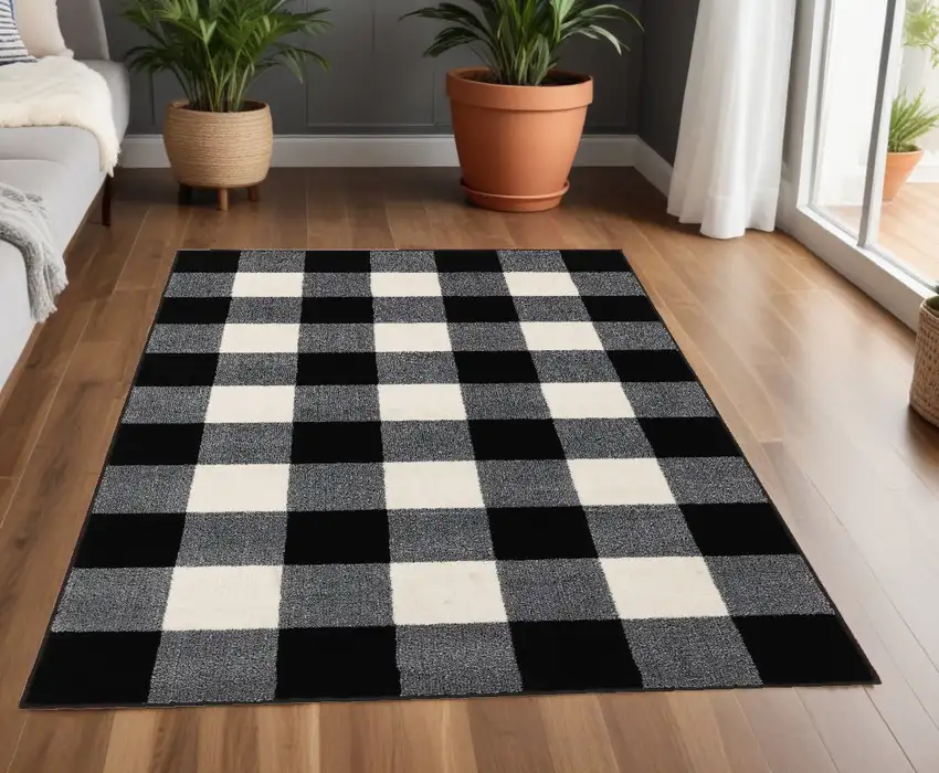 Monochromatic Gingham Pattern Indoor Area Rug Photo 1