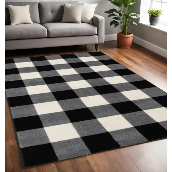 Black And Ivory Gingham Area Rug Photo 1