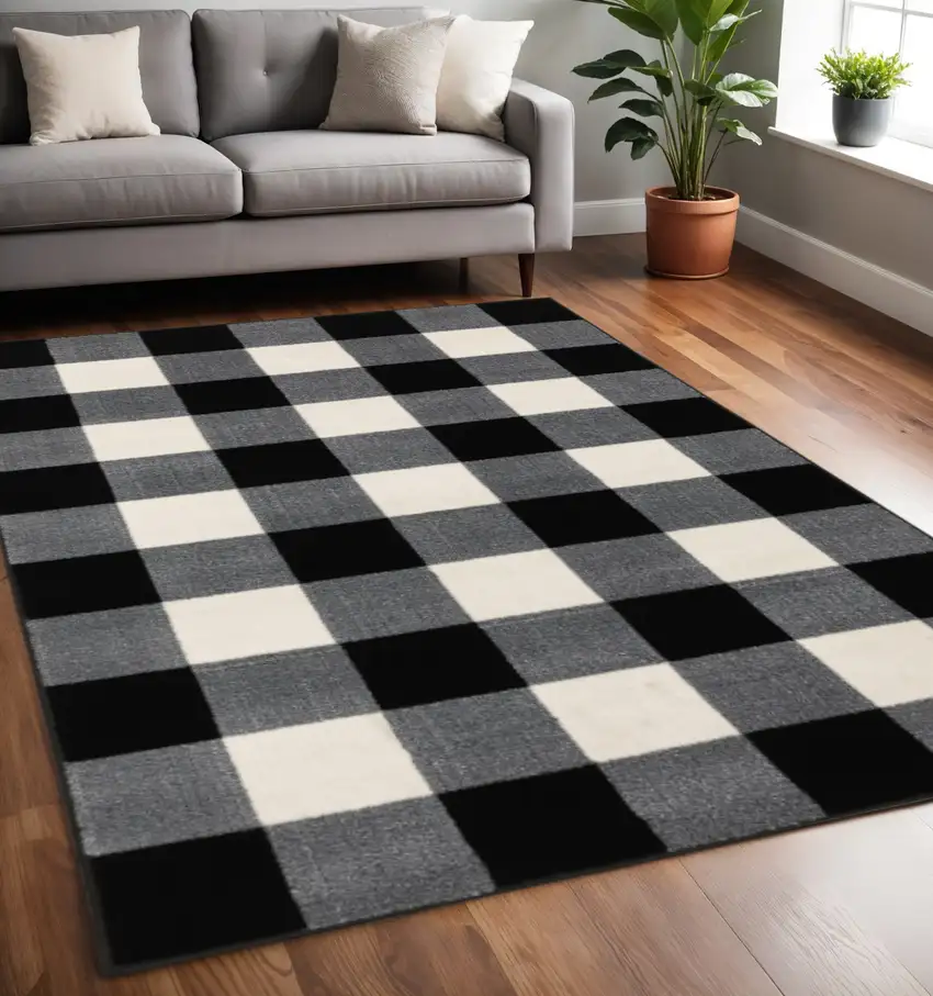 Black And Ivory Gingham Area Rug Photo 1