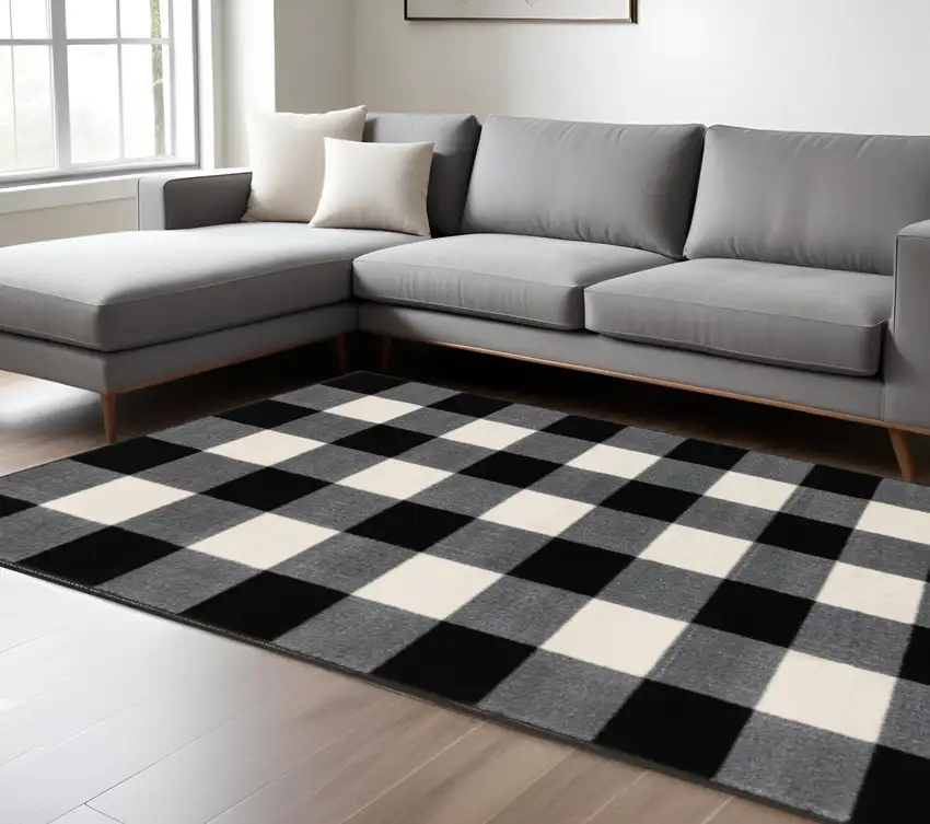 Black And Ivory Gingham Area Rug Photo 1