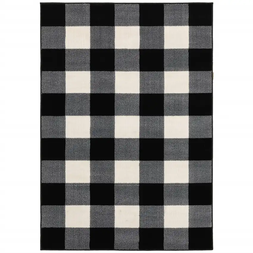Black And Ivory Gingham Area Rug Photo 6