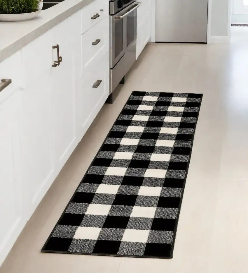 2' X 8' Monochromatic Gingham Pattern Indoor Runner Rug Photo 1