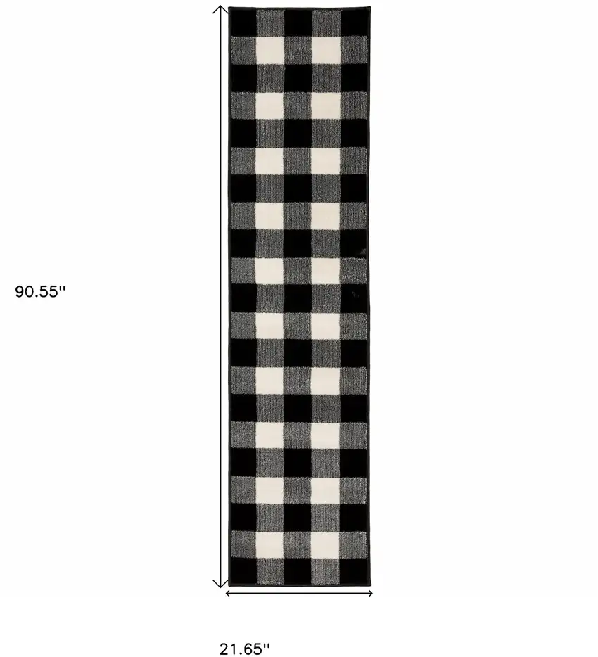 Monochromatic Gingham Pattern Indoor Runner Rug Photo 6