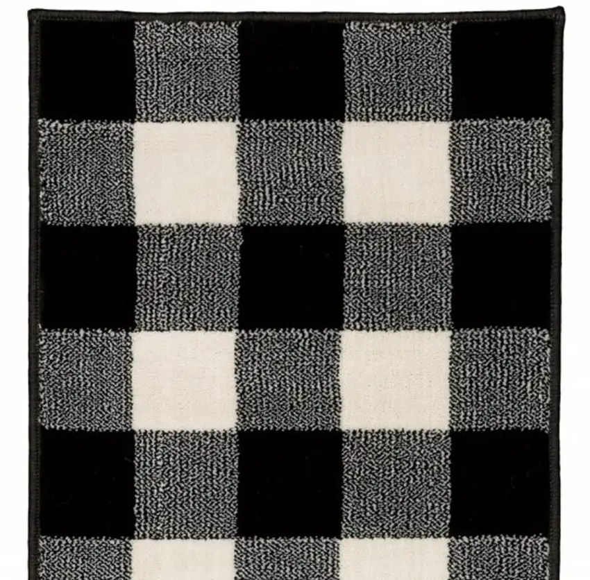Monochromatic Gingham Pattern Indoor Runner Rug Photo 5