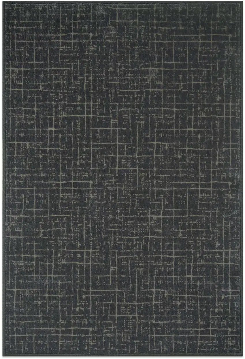 Moss Green And Charcoal Abstract Geometric Washable Area Rug Photo 2