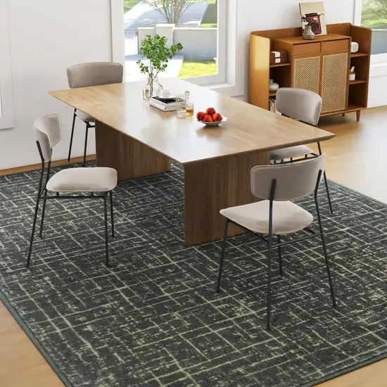 Moss Green And Charcoal Abstract Geometric Washable Area Rug Photo 6