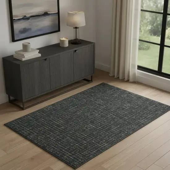 Moss Green And Charcoal Abstract Geometric Washable Area Rug Photo 1