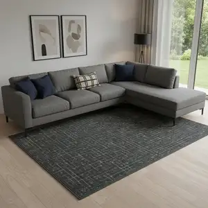 Photo of Moss Green And Charcoal Abstract Geometric Washable Area Rug