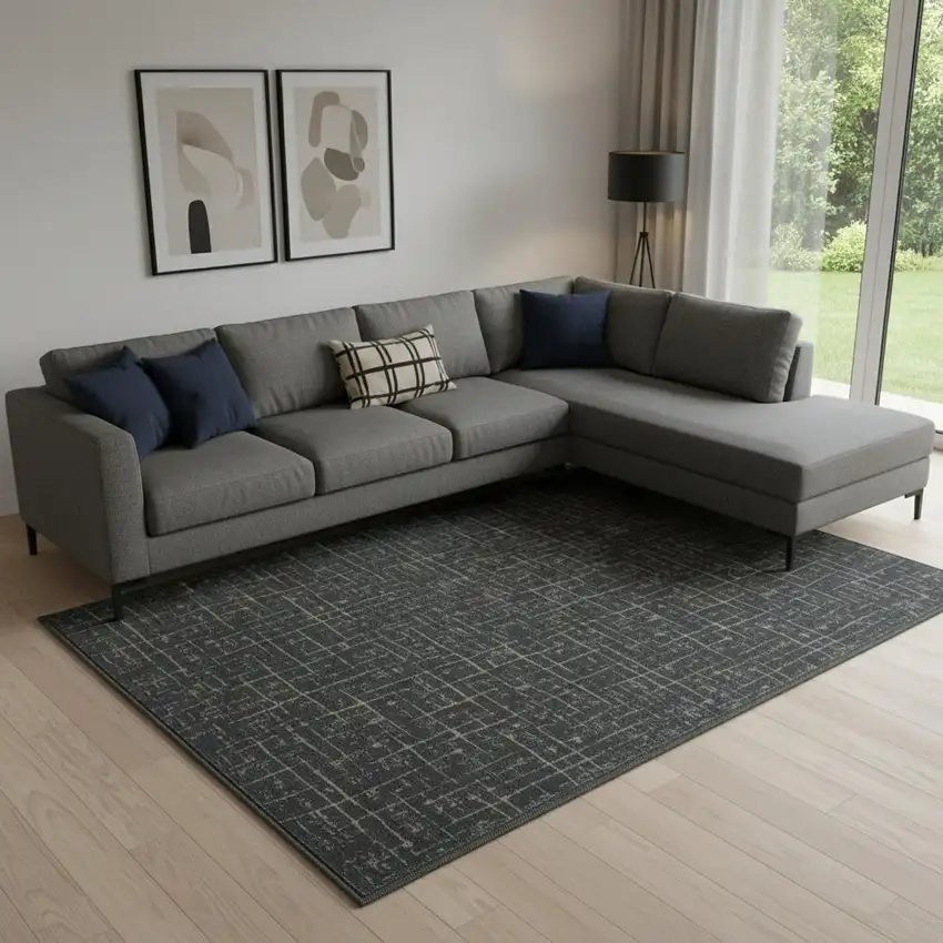 Moss Green And Charcoal Abstract Geometric Washable Area Rug Photo 1