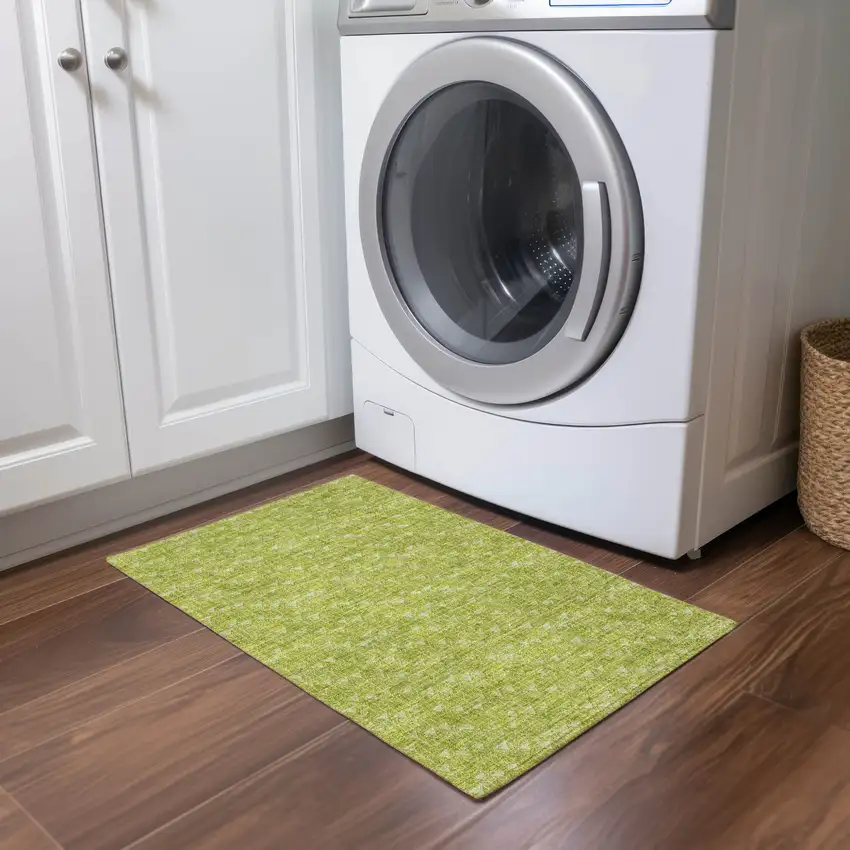 Moss Green Geometric Washable Non Skid Indoor Outdoor Area Rug Photo 9
