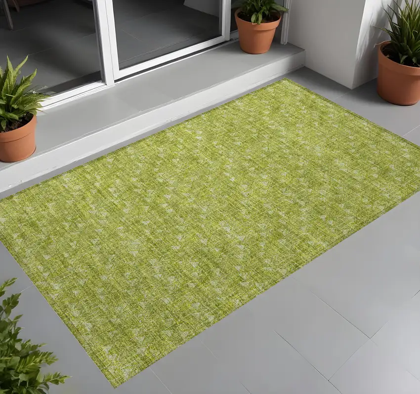 Moss Green Geometric Washable Non Skid Indoor Outdoor Area Rug Photo 1