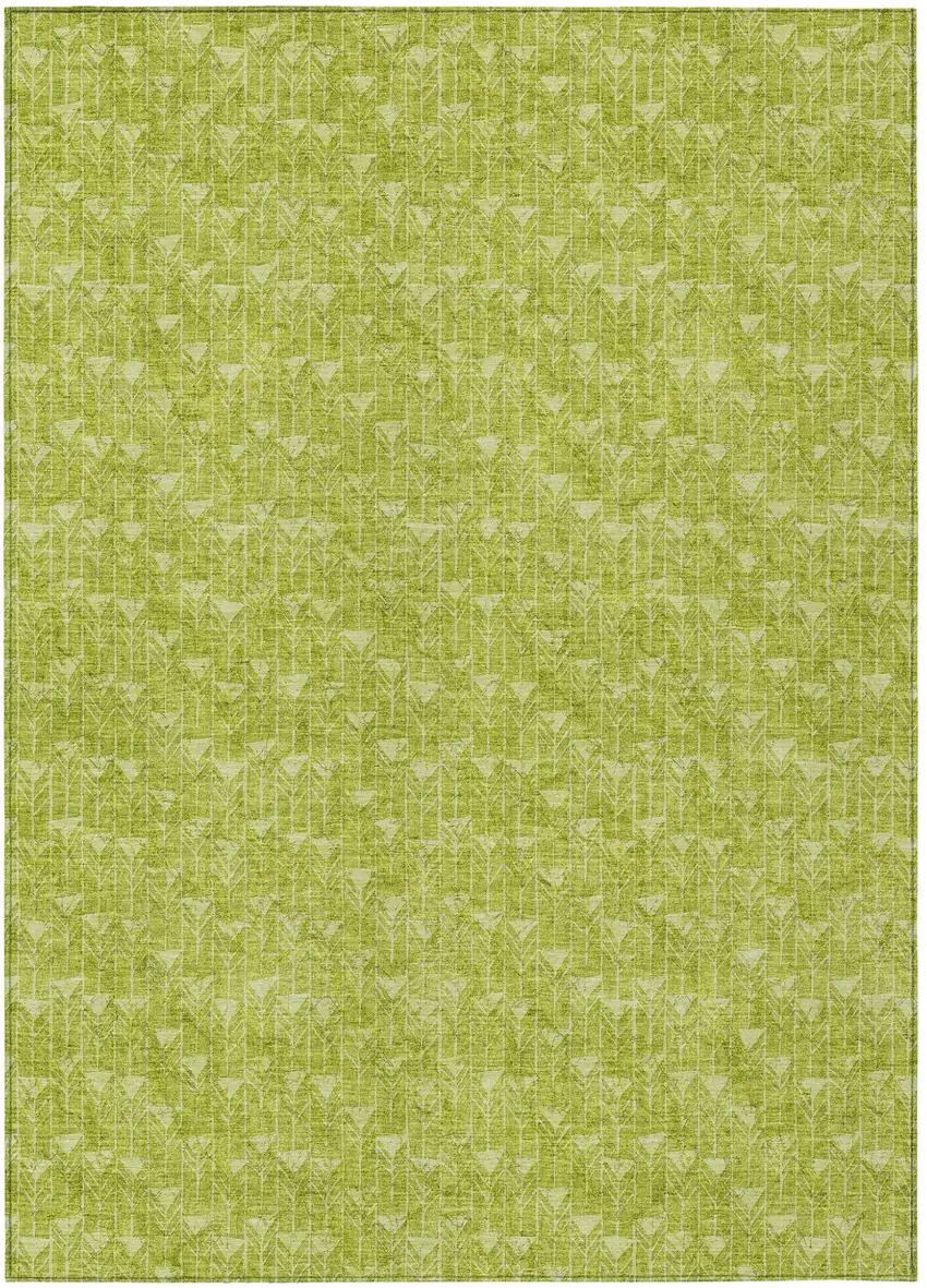 Moss Green Geometric Washable Non Skid Indoor Outdoor Area Rug Photo 2