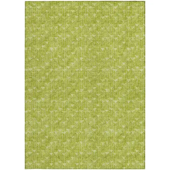 Moss Green Geometric Washable Non Skid Indoor Outdoor Area Rug Photo 5