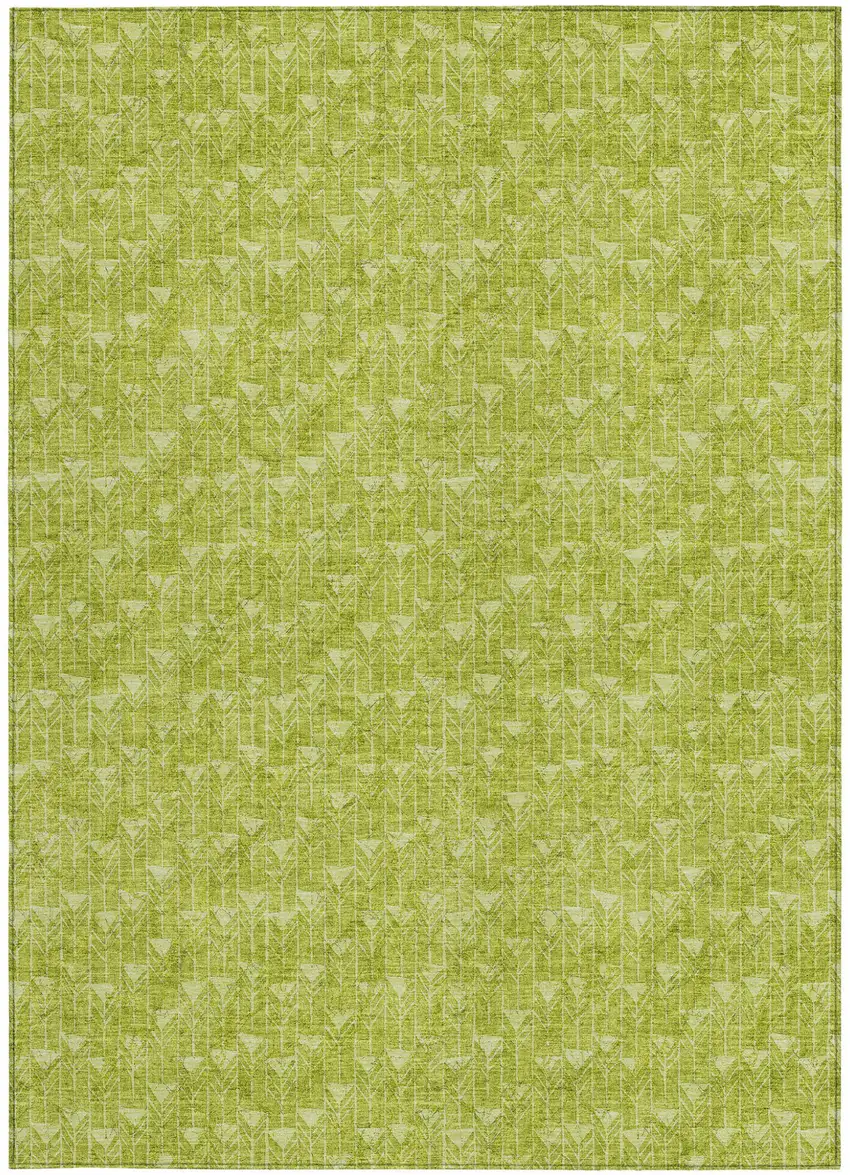 Moss Green Geometric Washable Non Skid Indoor Outdoor Area Rug Photo 5