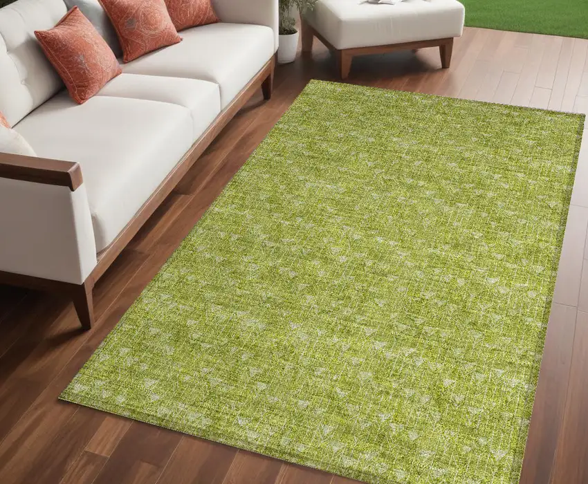 Moss Green Geometric Washable Non Skid Indoor Outdoor Area Rug Photo 1