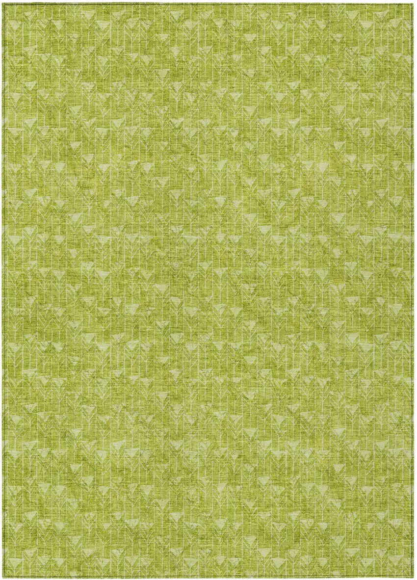 Moss Green Geometric Washable Non Skid Indoor Outdoor Area Rug Photo 2