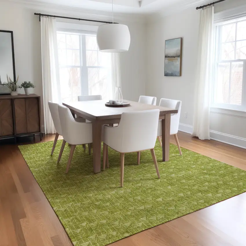 Moss Green Geometric Washable Non Skid Indoor Outdoor Area Rug Photo 9