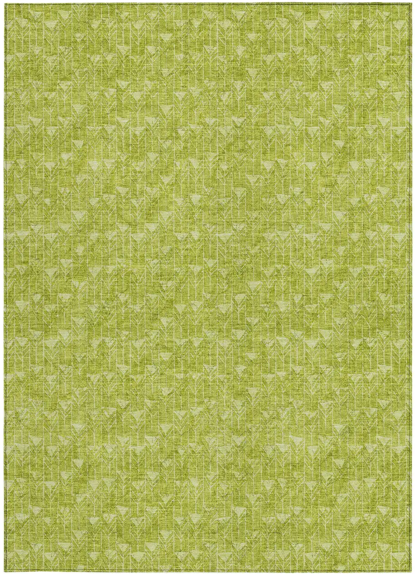 Moss Green Geometric Washable Non Skid Indoor Outdoor Area Rug Photo 4