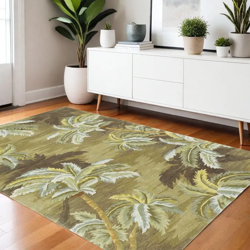 Moss Green And Yellow Wool Tropical Botanical Hand Tufted Area Rug Photo 1