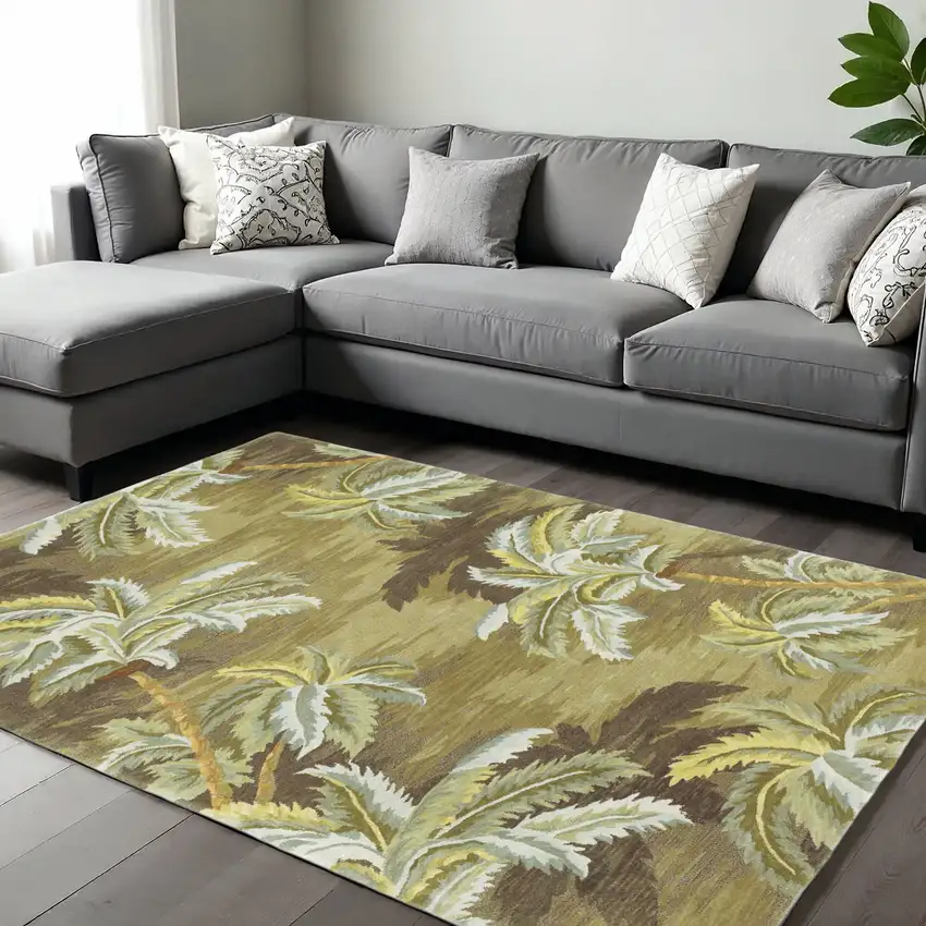 Moss Green And Yellow Wool Tropical Botanical Hand Tufted Area Rug Photo 1