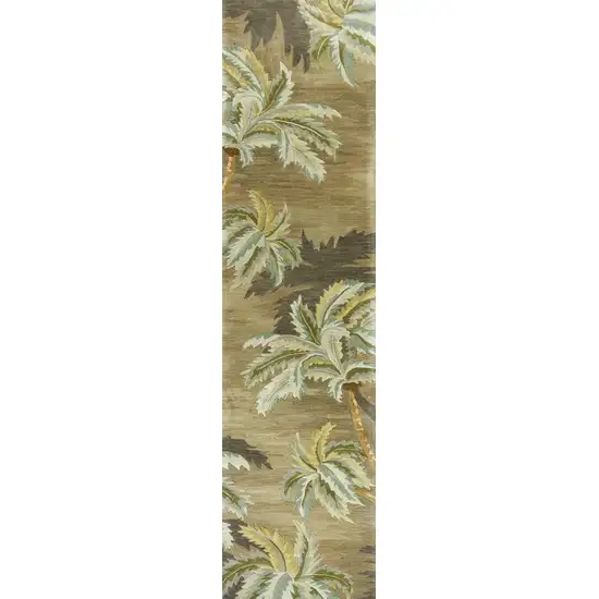 Moss Green Hand Tufted Tropical Trees Indoor Runner Rug Photo 1