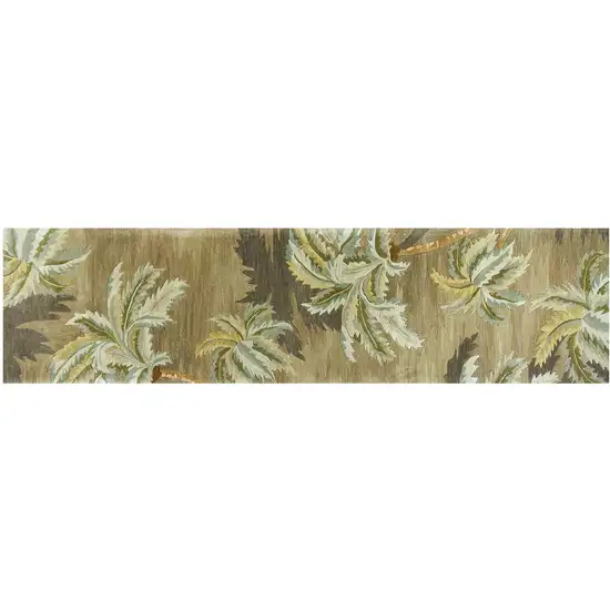 Moss Green Hand Tufted Tropical Trees Indoor Runner Rug Photo 2