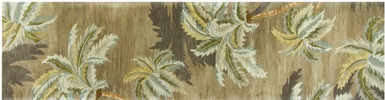 Moss Green Hand Tufted Tropical Trees Indoor Runner Rug Photo 2