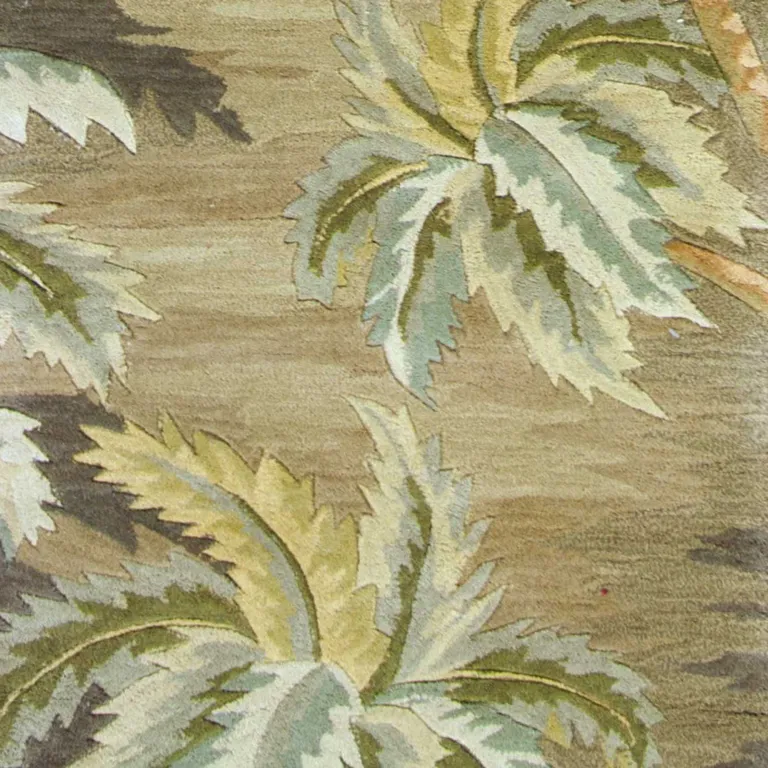 Moss Green Hand Tufted Tropical Trees Indoor Runner Rug Photo 3