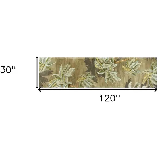 Moss Green Hand Tufted Tropical Trees Indoor Runner Rug Photo 5