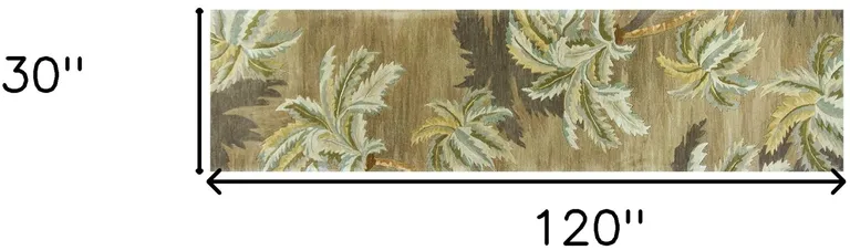 Moss Green Hand Tufted Tropical Trees Indoor Runner Rug Photo 5