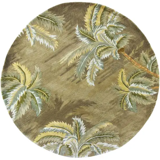 Moss Green Hand Tufted Tropical Trees Round Indoor Area Rug Photo 3
