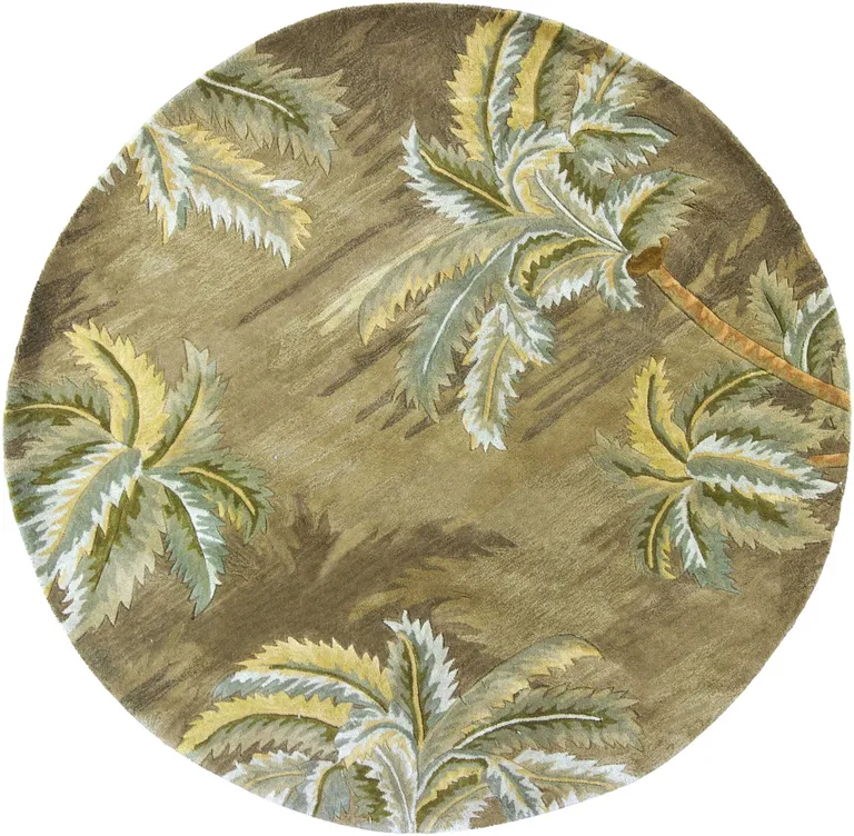 Moss Green Hand Tufted Tropical Trees Round Indoor Area Rug Photo 3