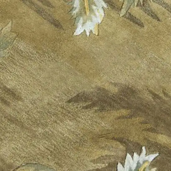 8' Moss Green And Yellow Wool Tropical Botanical Hand Tufted Round Rug Photo 8