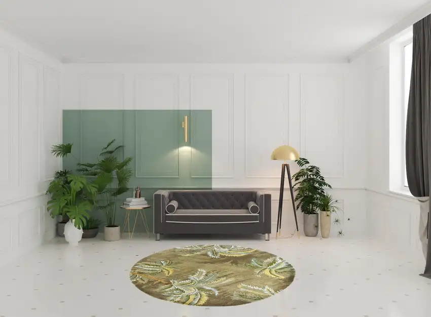 Moss Green Hand Tufted Tropical Trees Round Indoor Area Rug Photo 7
