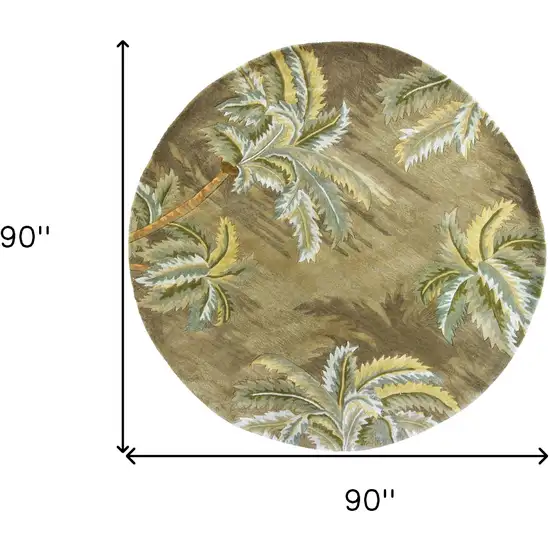 8' Moss Green And Yellow Wool Tropical Botanical Hand Tufted Round Rug Photo 3