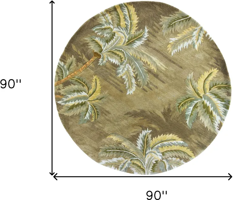 Moss Green Hand Tufted Tropical Trees Round Indoor Area Rug Photo 3
