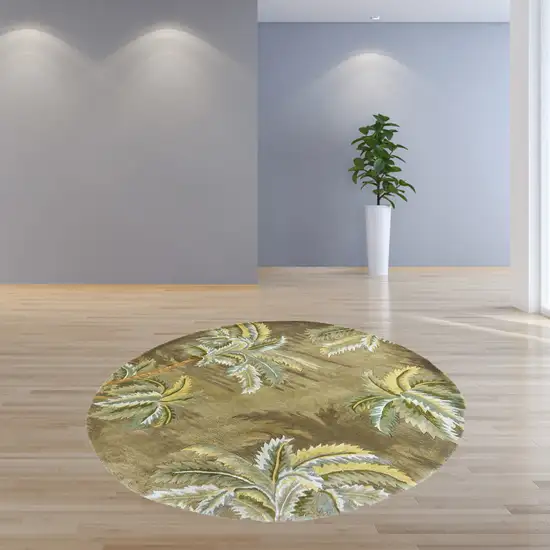 Moss Green Hand Tufted Tropical Trees Round Indoor Area Rug Photo 6