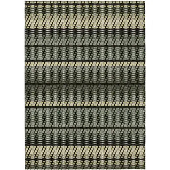 Moss Green Wheat And Black Striped Washable Indoor Outdoor Area Rug Photo 9
