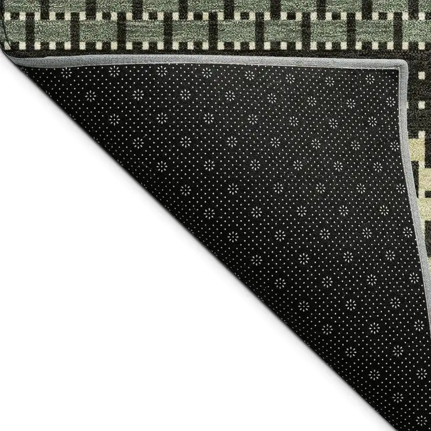 Moss Green Wheat And Black Striped Washable Indoor Outdoor Area Rug Photo 3